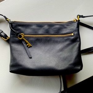 Fossil black leather cross body bag